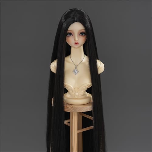 1/3 1/4 1/6 BJD Perücke, Mittelscheitel aus Hochtemperaturfaser, langes glattes Haar, grundlegendes, vielseitiges Puppenhaar for das tägliche Styling DIY(Black,1/3(21-22cm)) von JKUHA