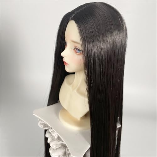 1/3 1/4 1/6 BJD Perücke, Mittelscheitel aus Hochtemperaturfaser, langes glattes Haar, vielseitiges Basis-Puppenhaar for das tägliche DIY-Styling(Black,1/4(17.5-18.5cm)) von JKUHA