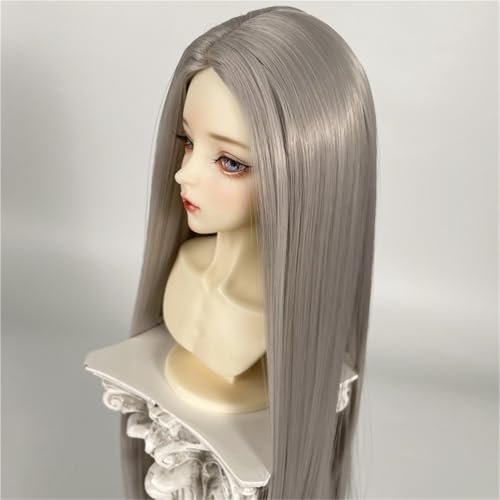 1/3 1/4 1/6 BJD Perücke, Mittelscheitel aus Hochtemperaturfaser, langes glattes Haar, vielseitiges Basis-Puppenhaar for das tägliche DIY-Styling(Dark Gray,1/3(21-22cm)) von JKUHA