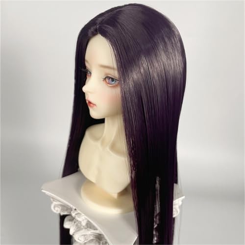 1/3 1/4 1/6 BJD Perücke, Mittelscheitel aus Hochtemperaturfaser, langes glattes Haar, vielseitiges Basis-Puppenhaar for das tägliche DIY-Styling(Dark Purple,1/3(21-22cm)) von JKUHA