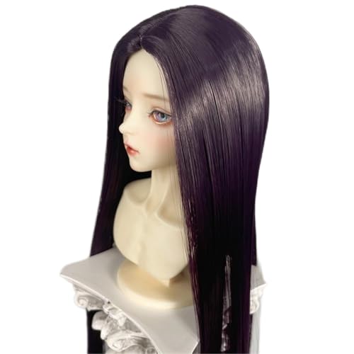 1/3 1/4 1/6 BJD Perücke, Mittelscheitel aus Hochtemperaturfaser, langes glattes Haar, vielseitiges Basis-Puppenhaar for das tägliche DIY-Styling(Dark Purple,1/3(21-22cm)) von JKUHA