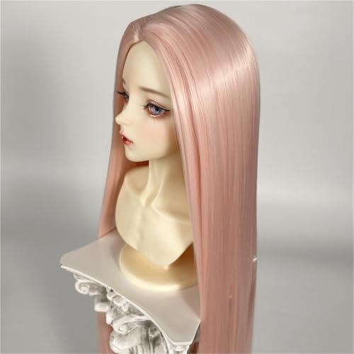 1/3 1/4 1/6 BJD Perücke, Mittelscheitel aus Hochtemperaturfaser, langes glattes Haar, vielseitiges Basis-Puppenhaar for das tägliche DIY-Styling(Light pink,1/3(22-23cm)) von JKUHA