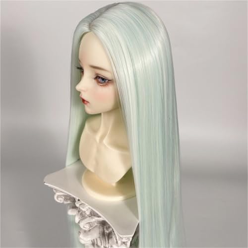 1/3 1/4 1/6 BJD Perücke, Mittelscheitel aus Hochtemperaturfaser, langes glattes Haar, vielseitiges Basis-Puppenhaar for das tägliche DIY-Styling(Mint Green,1/4(17.5-18.5cm)) von JKUHA