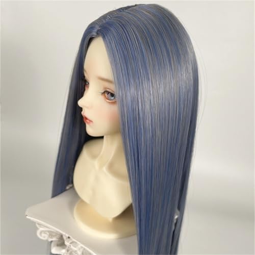 1/3 1/4 1/6 BJD Perücke, Mittelscheitel aus Hochtemperaturfaser, langes glattes Haar, vielseitiges Basis-Puppenhaar for das tägliche DIY-Styling(Mix Blue,1/3(21-22cm)) von JKUHA