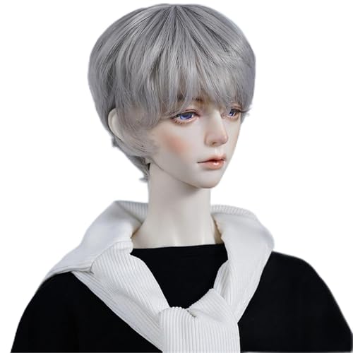 1/3 1/4 1/6 BJD Perücke, Teddy lockiges kurzes Haar, modisches, vielseitiges tägliches Puppenhaar for das tägliche DIY-Styling(Gray,1/3(22-23.5cm)) von JKUHA