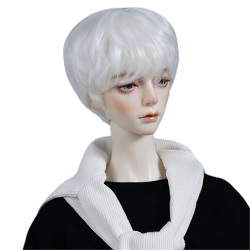 1/3 1/4 1/6 BJD Perücke, Teddy lockiges kurzes Haar, modisches, vielseitiges tägliches Puppenhaar for das tägliche DIY-Styling(White,1/4(17.5-18.5cm)) von JKUHA