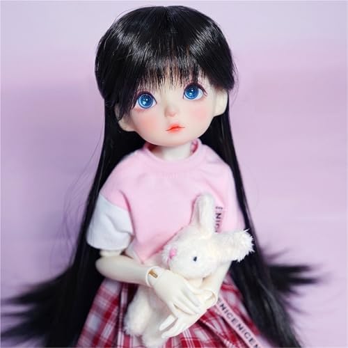 1/3 1/4 1/6 BJD Perücke, langes glattes Haar aus Hochtemperaturfaser mit Pony, grundlegendes, vielseitiges Puppenhaar for das tägliche DIY-Styling(Black,1/4(17.5-18.5cm)) von JKUHA