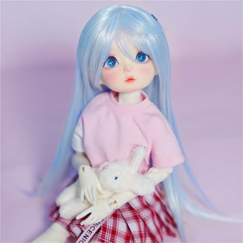 1/3 1/4 1/6 BJD Perücke, langes glattes Haar aus Hochtemperaturfaser mit Pony, grundlegendes, vielseitiges Puppenhaar for das tägliche DIY-Styling(Light Blue,1/4(17.5-18.5cm)) von JKUHA