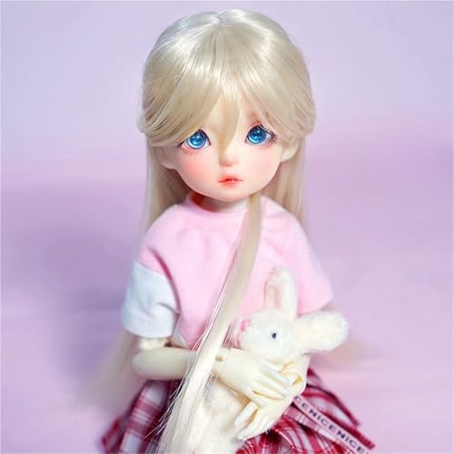 1/3 1/4 1/6 BJD Perücke, langes glattes Haar aus Hochtemperaturfaser mit Pony, grundlegendes, vielseitiges Puppenhaar for das tägliche DIY-Styling(Light Gold,1/6(16.5-17.5cm)) von JKUHA