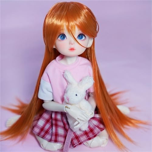 1/3 1/4 1/6 BJD Perücke, langes glattes Haar aus Hochtemperaturfaser mit Pony, grundlegendes, vielseitiges Puppenhaar for das tägliche DIY-Styling(Orange,1/3(22-23cm)) von JKUHA