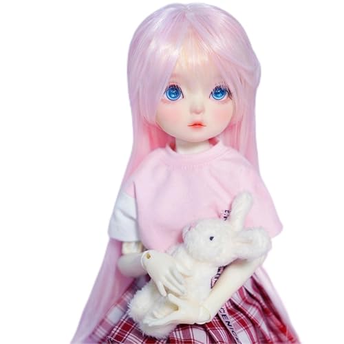 1/3 1/4 1/6 BJD Perücke, langes glattes Haar aus Hochtemperaturfaser mit Pony, grundlegendes, vielseitiges Puppenhaar for das tägliche DIY-Styling(Pink,1/3(22-23cm)) von JKUHA