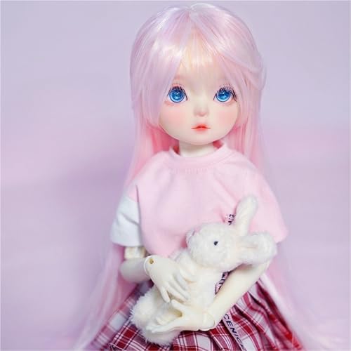 1/3 1/4 1/6 BJD Perücke, langes glattes Haar aus Hochtemperaturfaser mit Pony, grundlegendes, vielseitiges Puppenhaar for das tägliche DIY-Styling(Pink,1/4(17.5-18.5cm)) von JKUHA