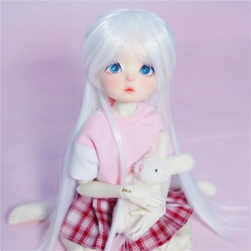 1/3 1/4 1/6 BJD Perücke, langes glattes Haar aus Hochtemperaturfaser mit Pony, grundlegendes, vielseitiges Puppenhaar for das tägliche DIY-Styling(White,1/3(21-22cm)) von JKUHA