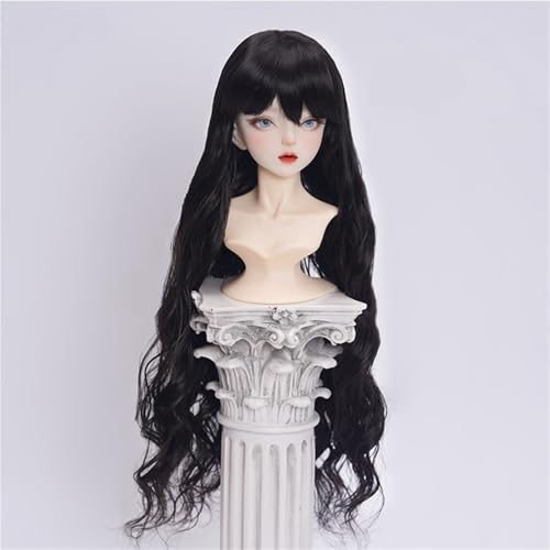 1/3 1/4 1/6 BJD Perücke, langes lockiges Haar aus weicher Faser mit Pony, tägliches, vielseitiges Puppenhaar for das tägliche DIY-Styling(Black,1/6(16.5-17.5cm)) von JKUHA