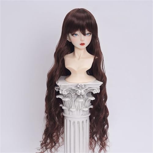 1/3 1/4 1/6 BJD Perücke, langes lockiges Haar aus weicher Faser mit Pony, tägliches, vielseitiges Puppenhaar for das tägliche DIY-Styling(Dark Brown,1/3(21-22.5cm)) von JKUHA