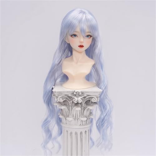 1/3 1/4 1/6 BJD Perücke, langes lockiges Haar aus weicher Faser mit Pony, tägliches, vielseitiges Puppenhaar for das tägliche DIY-Styling(Light Blue,1/6(16.5-17.5cm)) von JKUHA