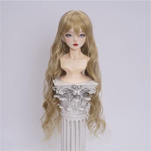 1/3 1/4 1/6 BJD Perücke, langes lockiges Haar aus weicher Faser mit Pony, tägliches, vielseitiges Puppenhaar for das tägliche DIY-Styling(Light Gold,1/3(21-22.5cm)) von JKUHA