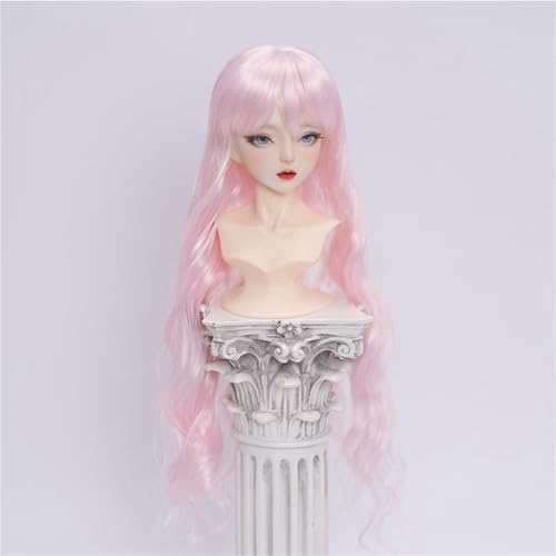 1/3 1/4 1/6 BJD Perücke, langes lockiges Haar aus weicher Faser mit Pony, tägliches, vielseitiges Puppenhaar for das tägliche DIY-Styling(Light pink,1/3(21-22.5cm)) von JKUHA