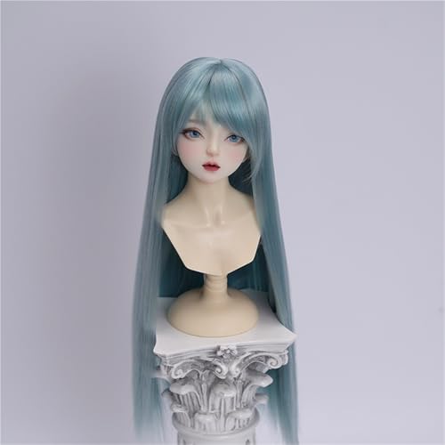 1/3 1/4 1/6 BJD-Perücke, mittellanges weiches Faserhaar mit Pony, vielseitiges Basis-Puppenhaar for das tägliche DIY-Styling(Lake Blue,1/6(16-17.5cm)) von JKUHA