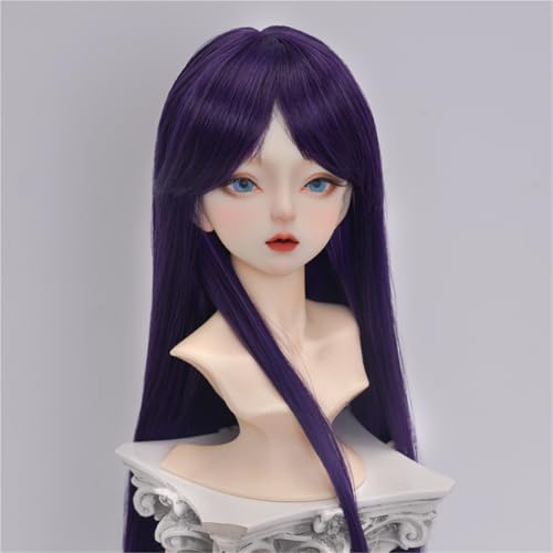 1/3 1/4 1/6 BJD-Perücke, mittellanges weiches Faserhaar mit Pony, vielseitiges Basis-Puppenhaar for das tägliche DIY-Styling(Mix Purple,1/3(22-23.5cm)) von JKUHA