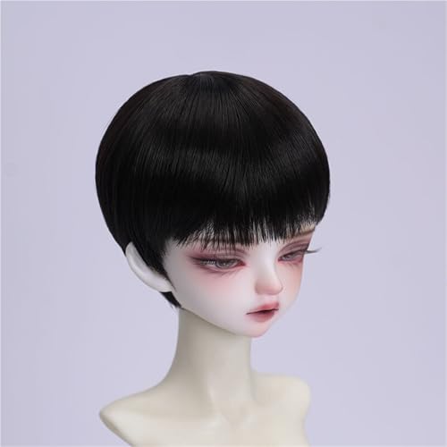 1/3 1/4 1/6 BJD Perücke, weiche Faser, vielseitiges glattes kurzes Haar, grundlegendes Puppenhaar for das tägliche DIY-Styling(Black,1/6(16-17.5cm)) von JKUHA