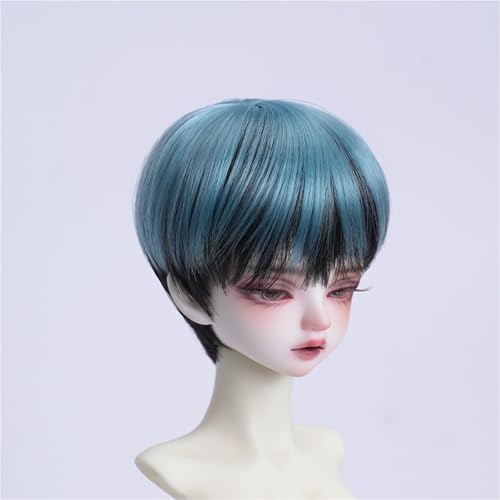 1/3 1/4 1/6 BJD Perücke, weiche Faser, vielseitiges glattes kurzes Haar, grundlegendes Puppenhaar for das tägliche DIY-Styling(Blue+Black,1/4(17.5-19cm)) von JKUHA