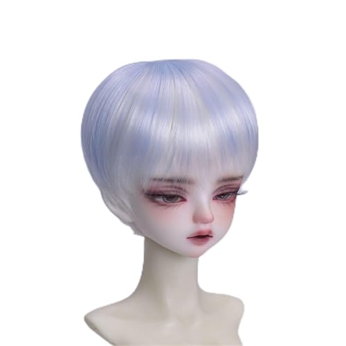 1/3 1/4 1/6 BJD Perücke, weiche Faser, vielseitiges glattes kurzes Haar, grundlegendes Puppenhaar for das tägliche DIY-Styling(Blue+White,1/4(17.5-19cm)) von JKUHA