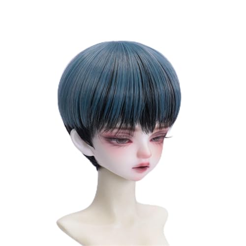 1/3 1/4 1/6 BJD Perücke, weiche Faser, vielseitiges glattes kurzes Haar, grundlegendes Puppenhaar for das tägliche DIY-Styling(Dark Blue+Black,1/3(22-23.5cm)) von JKUHA