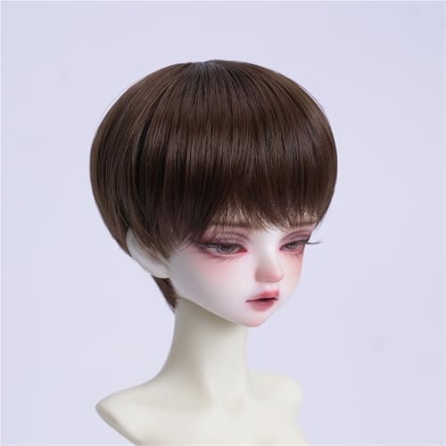 1/3 1/4 1/6 BJD Perücke, weiche Faser, vielseitiges glattes kurzes Haar, grundlegendes Puppenhaar for das tägliche DIY-Styling(Dark Brown,1/3(21-22cm)) von JKUHA