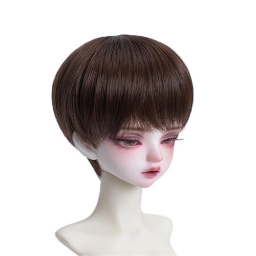 1/3 1/4 1/6 BJD Perücke, weiche Faser, vielseitiges glattes kurzes Haar, grundlegendes Puppenhaar for das tägliche DIY-Styling(Dark Brown,1/3(21-22cm)) von JKUHA