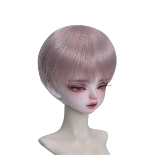 1/3 1/4 1/6 BJD Perücke, weiche Faser, vielseitiges glattes kurzes Haar, grundlegendes Puppenhaar for das tägliche DIY-Styling(Dark pink,1/3(21-22cm)) von JKUHA