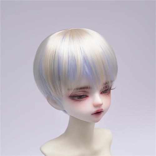 1/3 1/4 1/6 BJD Perücke, weiche Faser, vielseitiges glattes kurzes Haar, grundlegendes Puppenhaar for das tägliche DIY-Styling(Gold+Blue,1/6(16-17.5cm)) von JKUHA