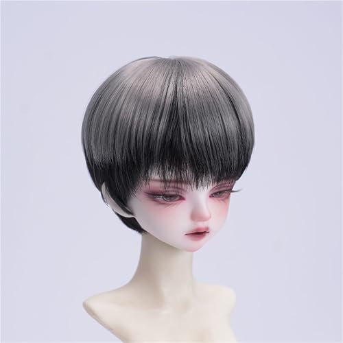 1/3 1/4 1/6 BJD Perücke, weiche Faser, vielseitiges glattes kurzes Haar, grundlegendes Puppenhaar for das tägliche DIY-Styling(Gray+Black,1/3(21-22cm)) von JKUHA