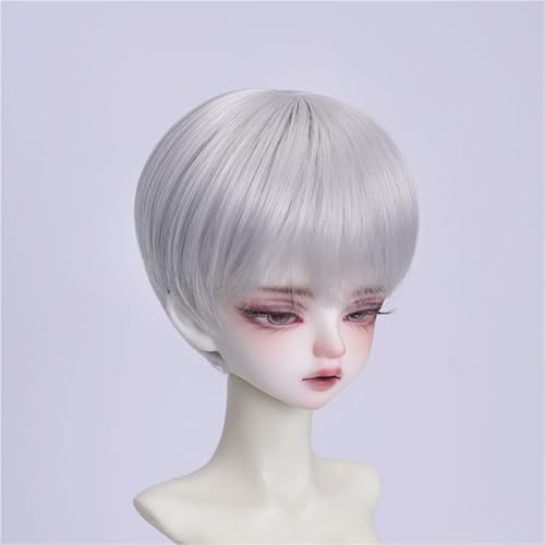 1/3 1/4 1/6 BJD Perücke, weiche Faser, vielseitiges glattes kurzes Haar, grundlegendes Puppenhaar for das tägliche DIY-Styling(Gray,1/4(17.5-19cm)) von JKUHA