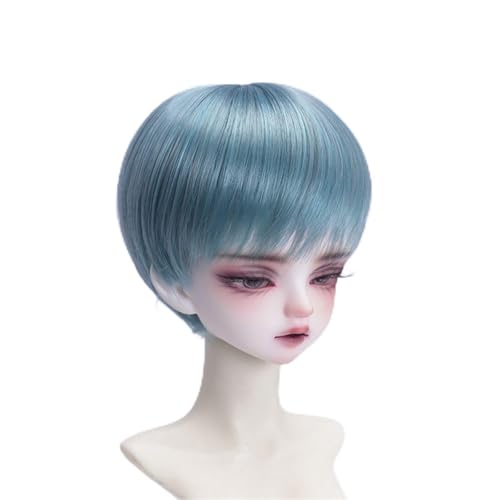 1/3 1/4 1/6 BJD Perücke, weiche Faser, vielseitiges glattes kurzes Haar, grundlegendes Puppenhaar for das tägliche DIY-Styling(Light Blue+Gray,1/4(17.5-19cm)) von JKUHA