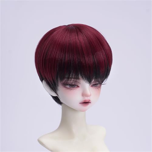 1/3 1/4 1/6 BJD Perücke, weiche Faser, vielseitiges glattes kurzes Haar, grundlegendes Puppenhaar for das tägliche DIY-Styling(Red+Black,1/3(21-22cm)) von JKUHA