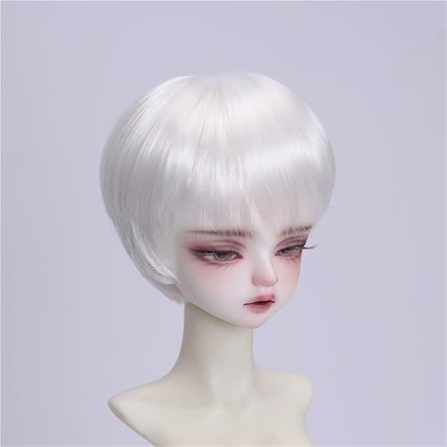 1/3 1/4 1/6 BJD Perücke, weiche Faser, vielseitiges glattes kurzes Haar, grundlegendes Puppenhaar for das tägliche DIY-Styling(White,1/3(21-22cm)) von JKUHA