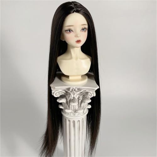 1/3 1/4 1/6 BJD-Perücke, weicher Faser-Mittelscheitel, langes glattes Haar, vielseitiges Basis-Puppenhaar for das tägliche DIY-Styling(Black,1/3(19.5-20.5cm)) von JKUHA