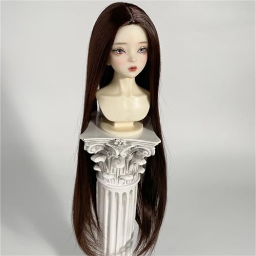 1/3 1/4 1/6 BJD-Perücke, weicher Faser-Mittelscheitel, langes glattes Haar, vielseitiges Basis-Puppenhaar for das tägliche DIY-Styling(Dark Brown,1/3(22-23.5cm)) von JKUHA