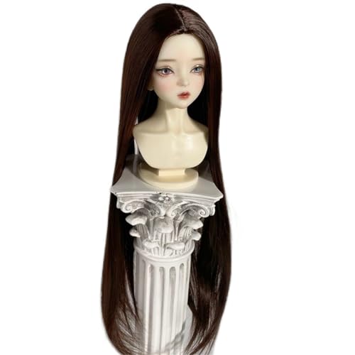 1/3 1/4 1/6 BJD-Perücke, weicher Faser-Mittelscheitel, langes glattes Haar, vielseitiges Basis-Puppenhaar for das tägliche DIY-Styling(Dark Brown,1/3(22-23.5cm)) von JKUHA