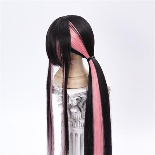 1/3 BJD-Perücke, 22–23,5 cm, weiche Faser, farbblockiertes langes glattes Haar, grundlegendes Puppenhaar im Y2K-Stil for DIY-tägliches Styling(Black+Dark pink) von JKUHA