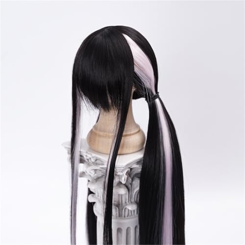 1/3 BJD-Perücke, 22–23,5 cm, weiche Faser, farbblockiertes langes glattes Haar, grundlegendes Puppenhaar im Y2K-Stil for DIY-tägliches Styling(Black+Light pink) von JKUHA