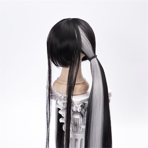 1/3 BJD-Perücke, 22–23,5 cm, weiche Faser, farbblockiertes langes glattes Haar, grundlegendes Puppenhaar im Y2K-Stil for DIY-tägliches Styling(Black+Silver) von JKUHA