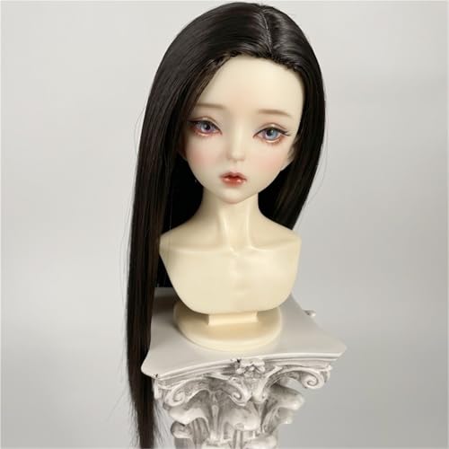 1/3 BJD-Perücke, Hochtemperaturfaser-Seitenteil, mittellanges Haar, grundlegendes, vielseitiges Puppenhaar for das tägliche DIY-Styling(Black,1/3(22-23cm)) von JKUHA