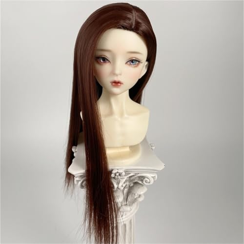 1/3 BJD-Perücke, Hochtemperaturfaser-Seitenteil, mittellanges Haar, grundlegendes, vielseitiges Puppenhaar for das tägliche DIY-Styling(Dark Brown,1/3(21-22cm)) von JKUHA