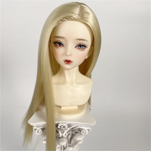 1/3 BJD-Perücke, Hochtemperaturfaser-Seitenteil, mittellanges Haar, grundlegendes, vielseitiges Puppenhaar for das tägliche DIY-Styling(Light Gold,1/3(21-22cm)) von JKUHA