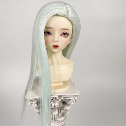 1/3 BJD-Perücke, Hochtemperaturfaser-Seitenteil, mittellanges Haar, grundlegendes, vielseitiges Puppenhaar for das tägliche DIY-Styling(Light Green,1/3(21-22cm)) von JKUHA