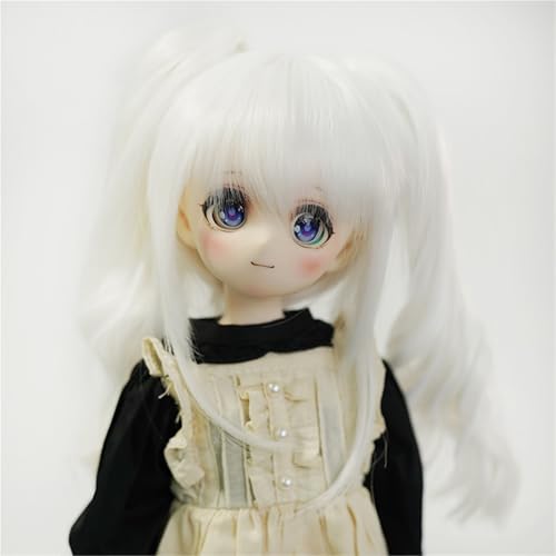 1/3 BJD Perücke, Simulation Kopfhaut Hochtemperaturfaser Doppelpferdeschwanz, süßes, vielseitiges Puppenhaar for DIY tägliches Styling(White,1/3(21-22cm)) von JKUHA