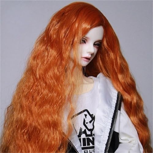 1/4 1/6 1/8 BJD Perücke, mittig geteiltes langes lockiges Puppenhaar, Hochtemperaturfaser-Perücke im klassischen höfischen Stil for das tägliche DIY-Styling(Orange,1/6(15-17cm)) von JKUHA