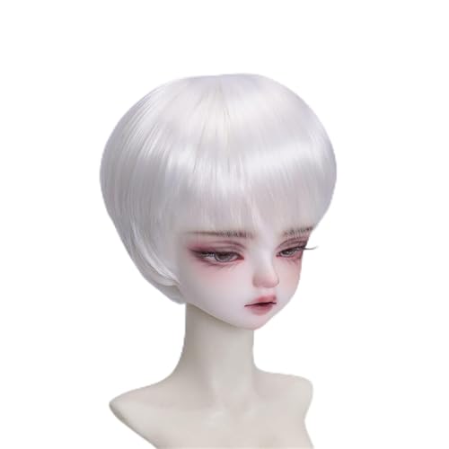 JKUHA 1/3 1/4 1/6 BJD Perücke, weiche Faser, vielseitiges glattes kurzes Haar, grundlegendes Puppenhaar for das tägliche DIY-Styling(White,1/4(17.5-19cm)) von JKUHA